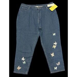 Quacker Factory Jeans with Embroidered Butterflies Womens Size 28W NEW with Tags